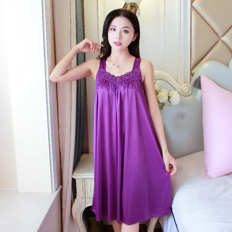 

Spring and Summer Imitated Silk Fabric Nightdress Women Sexy Sexy Pajamas Women Summer Ice Silk Thin Big Swing Skirt Home Servic