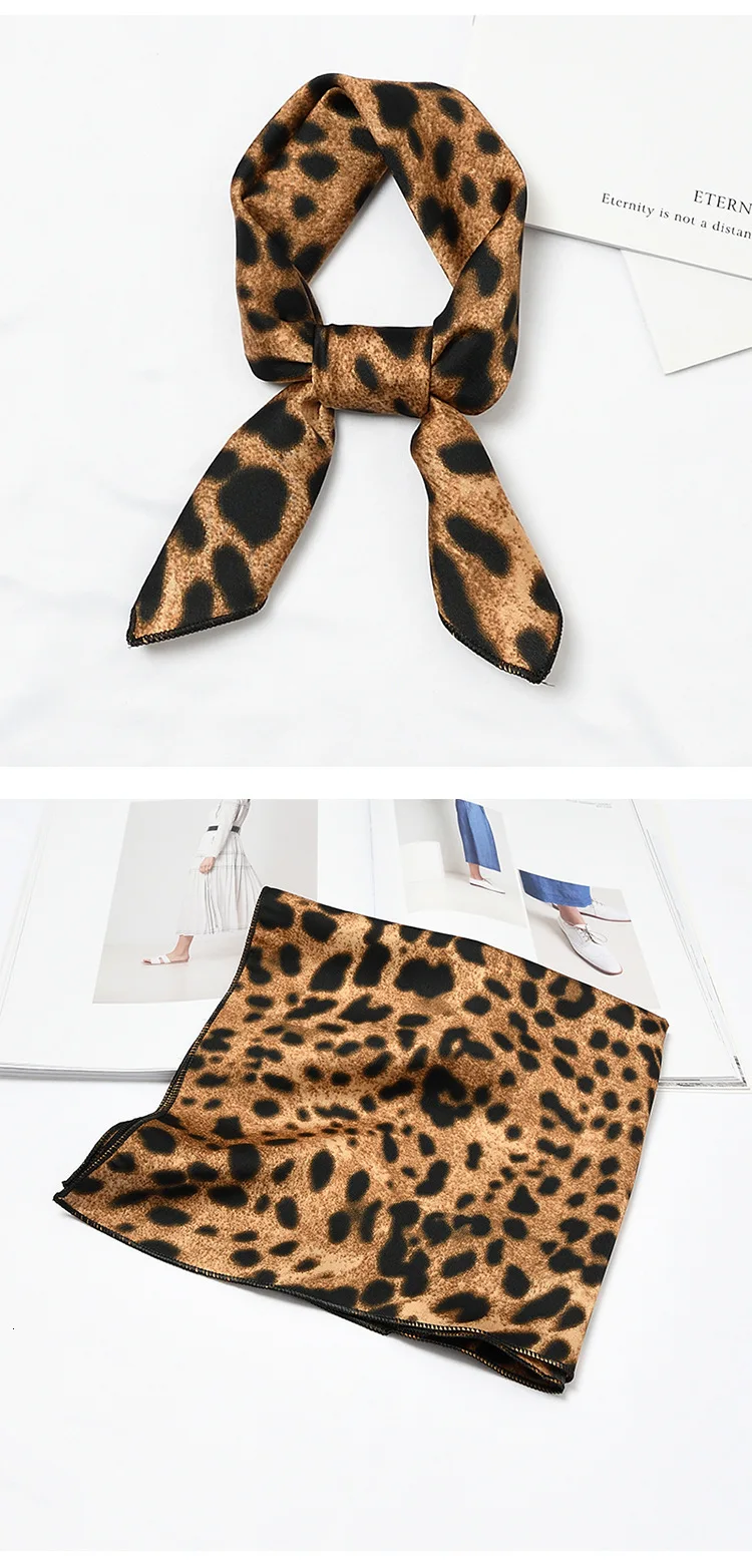 Женский саржевый шелковый шарф 50 см дизайн роскошный бренд Леопардовый шарф небольшие Квадратные платки повязка для головы хиджаб носовой платок
