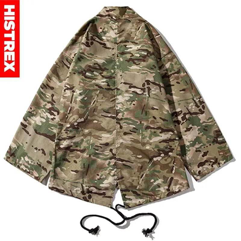 Skup HISTREX mężczyzna kurtka japońskie kimono Camo kurtki w stylu japońskim Hip Hop kamuflaż otwórz Stitch kimono płaszcz Khaki Streetwear HT9HU #