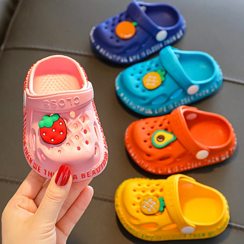 Zapatillas de verano para niños, pantuflas con frutas, aguacate, naranja, zapatos de playa, fondo suave, fresa