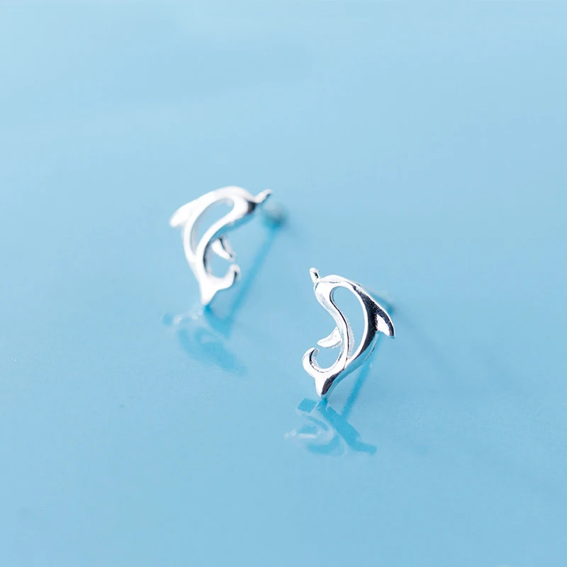 

MloveAcc 925 Sterling Silver Hollow Cute Dolphin Stud Earrings for Women Trendy Earring for Female Girl Jewelry