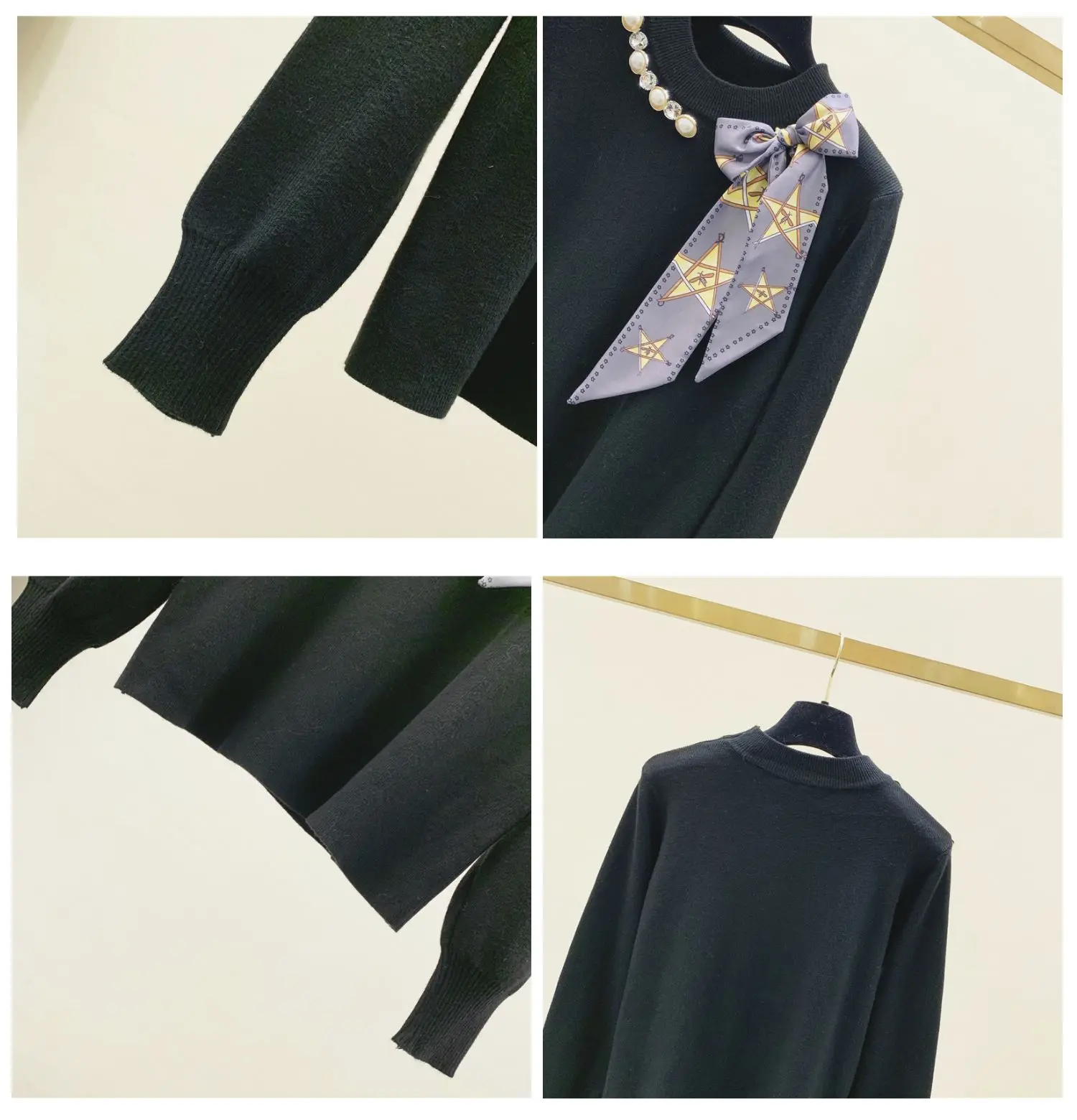 Женский свитер, темпераментная Свободная верхняя одежда, новинка года, весна-зима, Украшенные бусинами и бантом свитера с шарфом, свитер для девочек, женский джемпер