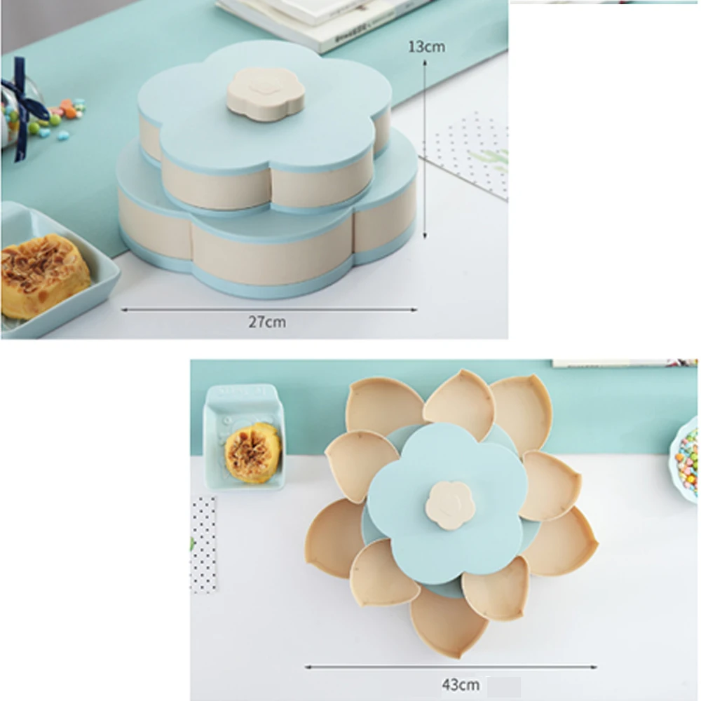 Креативная вращающаяся коробка для конфет, пластиковый лепесток, двухслойная тарелка для фруктов, разделенная, для закусок, для конфет, для хранения домашних орехов