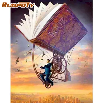

RUOPOTY Diy Oil Paint By Numbers 40x50cm Framed On Canvas Flying Dream Book Landscape Picture By Number Acrylic Color Artcraft