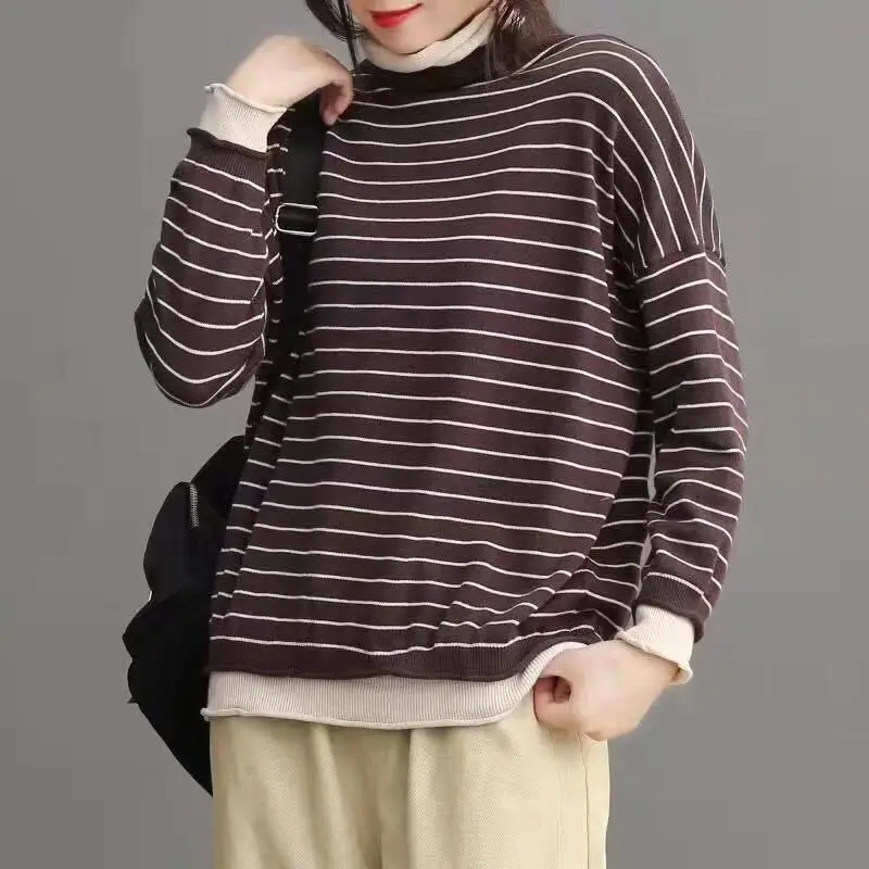 

Winter new literary stripes knit turleneck long-sleeved pullover sweater mori girl nt