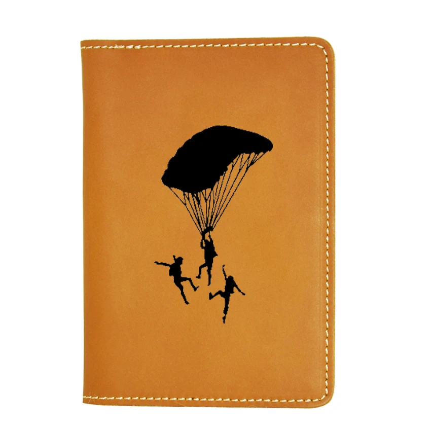 Engraved Picture Parachute Passport Wallet Custom Name Travel Cover Leather Credit Card Holders Passport Cover Case