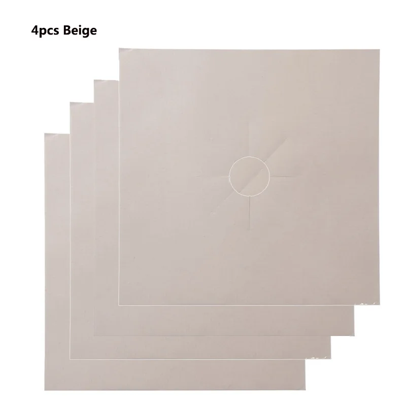 Beige-4pcs FHEAL 1/2/4 шт. протекторы для плиты многоразовые антипригарное покрытие Плита крышка/вкладыш очистить коврик плита протектор Кухня аксессуары - Цвет: Beige-4pcs