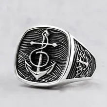 S925 silver Nordic fearless ship anchor man's ring, wide version original design personalized Navy style forefinger ring