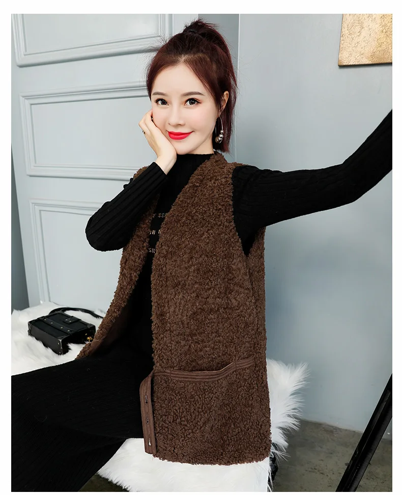 coffee Lambs wool cotton vest women's fur vest new short women's vest jacket winter sheep fur vest JN954 - Цвет: coffee