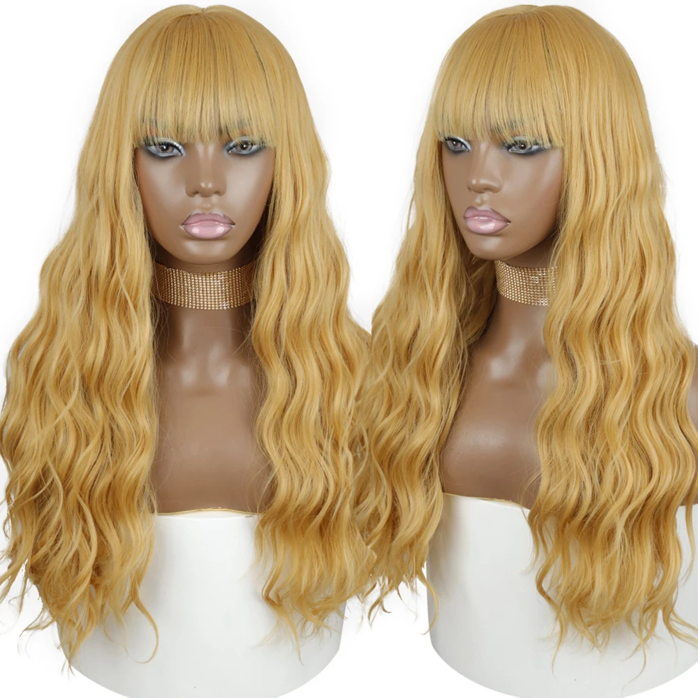 Sintéticas da Onda de Água com Franja Natural para as Perucas Cosplay da Fibra Resistente ao Calor Azqueen Perucas Longas Peruca Alaranjada Ondulada 50 água com franja peruca alaranjada ondulada natural