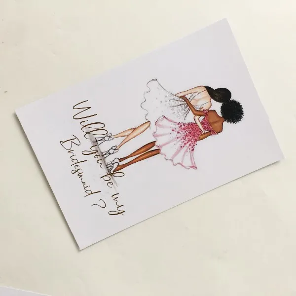 5 шт. индивидуальный любой язык будет вам моя подружка невесты подарок для невесты пригласите открытку приглашения на свадьбу с конвертом - Цвет: E Card