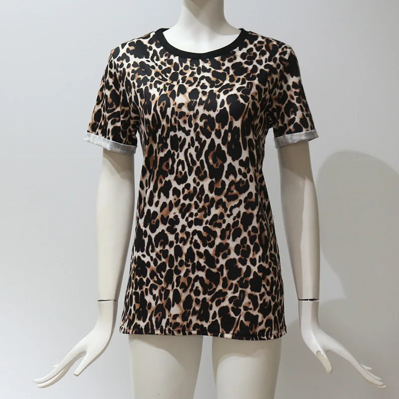 Women's clothing tops new leopard print round neck short-sleeved women's shirt T-shirt