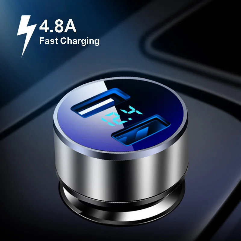 Cargador de coche con doble USB, pantalla LCD de 2 puertos, 12-24 V, encendedor de cigarrillos, cargador de coche rápido, adaptador de corriente para teléfono inteligente