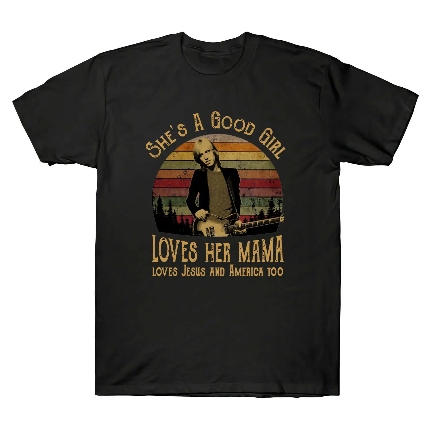 She’s Good Gidrl Loves Her Mama Jesus And America Vintage Men's T Shirt Cotton Back To The Future Streetwear |