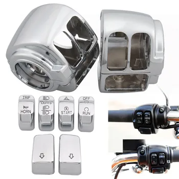 

Motorbike Accessories Chrome Switch Housing Cover Case Kit +6 Switch Button Cap For Harley Dyna Sportster Softail Touring