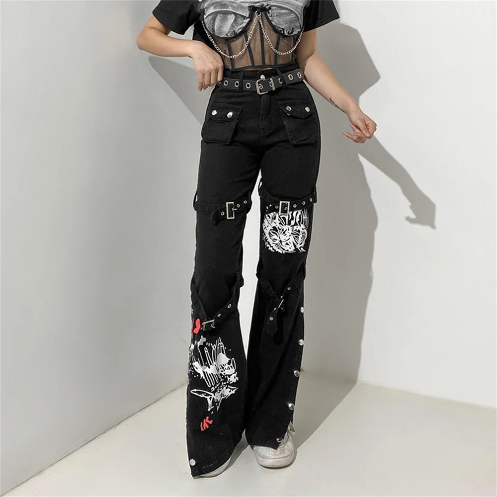 Gothic Emo Alt Cargo Pants Techwear Hip Hop Jeans Lazy Goth Punk Black Denim Trousers Streetwear Academic Low Waist Joggers Y2k