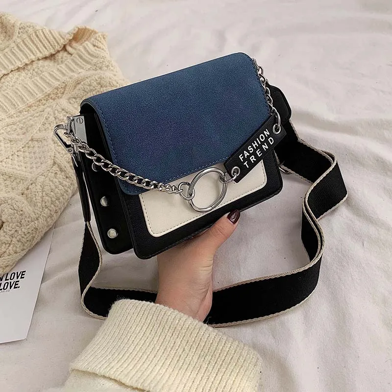 

LOOZYKIT Scrub Leather Contrast Color Crossbody Bags For Women Mini Shoulder Messenger Bag Female Travel Chain Handbags
