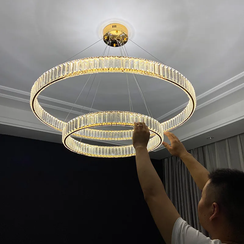 

Living room chandelier modern simple atmosphere dining room bedroom new light luxury high grade household Round Crystal Chandeli