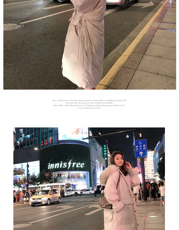 Photo Shoot Main Push CHIC Off-white Elegant Bell Sleeve Waist Hugging Lace-up down Coat Ol Hooded Large Fur Collar Cotton-padde