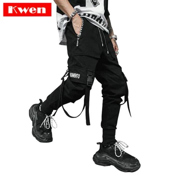 

sell well Mens Spring Hip Hop Joggers Streetwear Casual Mens Pants Men Black Harem Pants Multi-pocket Ribbons Man Sweatpants