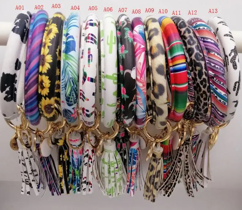 

Sunflower Cactus Monogrammed Keychain Wholesale Personalized Enamel Disc Big O Wristlet Bracelet Tassel Keyring Gifts SN2002