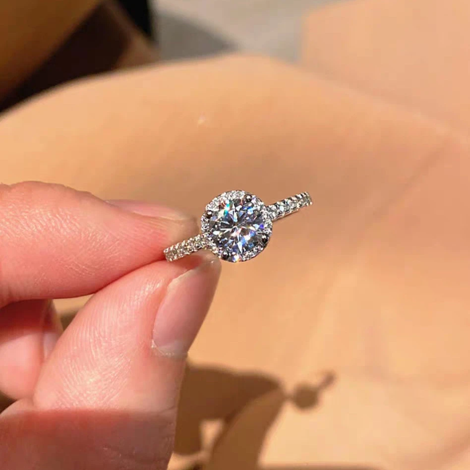 Inbeaut 925 Silver 2 Ct Big Moissanite Ring Round Excellent Cut D Color Pass Diamond Test Moissanite Engagement Rings For Women Rings Aliexpress