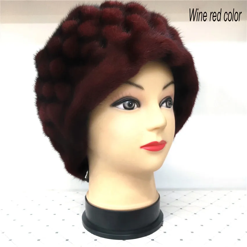 Russian Mink Fur Hat Women Winter Genuine Fur Hat Knitted Hats Ladies Skulies Hat Solid Fur Hat Soft Warm Female Hat