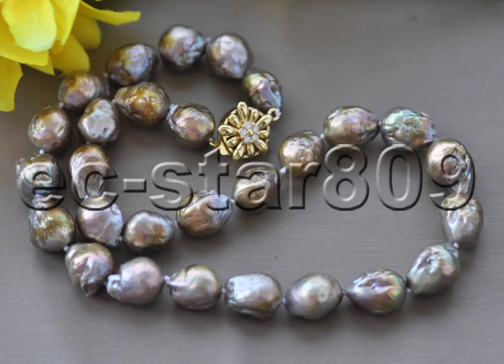 

MCT·STAR Z11156 17" 13mm Almost Round Golden Peacock Lavender Edison KESHI Pearl Necklace