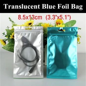 

100pcs 8.5x13cm (3.3"x5.1") Flat Translucent Blue Foil Packaging Bag USB Hubs/Cables Storage Bag Plastic Xmas/Wedding Gift Bag