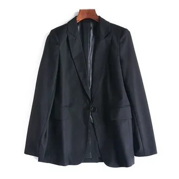 

Jaket Women Spring 2020 New Leisure Pure Color The Back Design Suit Collar Long Sleeve Black Thin Short Coat