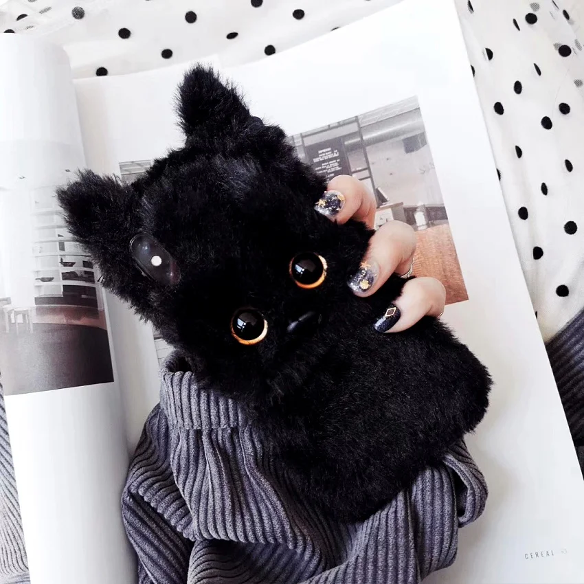 Lovely Cat Ears Furry Phone Case For iPhone 11 11Pro Max Soft Warm Winter Plush Fur Cover For iPhone X XR XS Max 7 8 6 Plus Case (3)