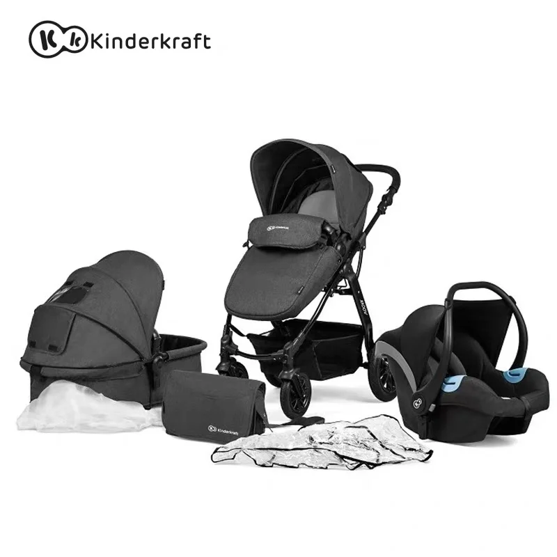 Детская коляска Kinderkraft 3 в 1 с автомобильным сиденьем - Цвет: Черный
