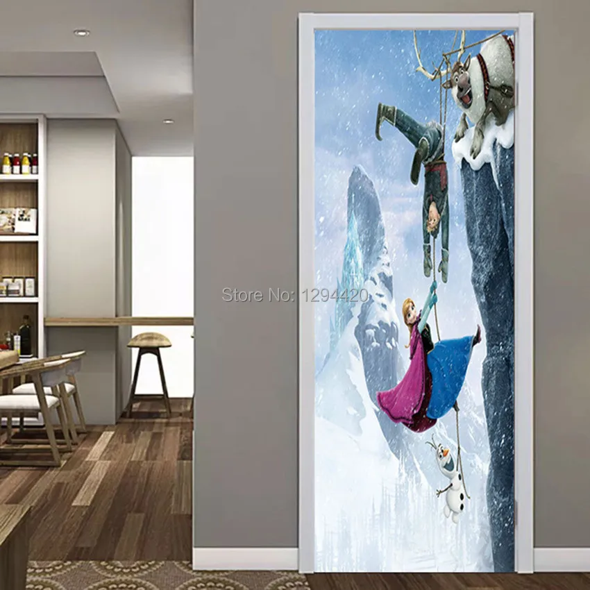 Принцесса Эльза Анна мультфильм 3d двери художественная виниловая Фреска Снежная гора Приключения наклейки на стену девушка украшение комнаты декорации обои