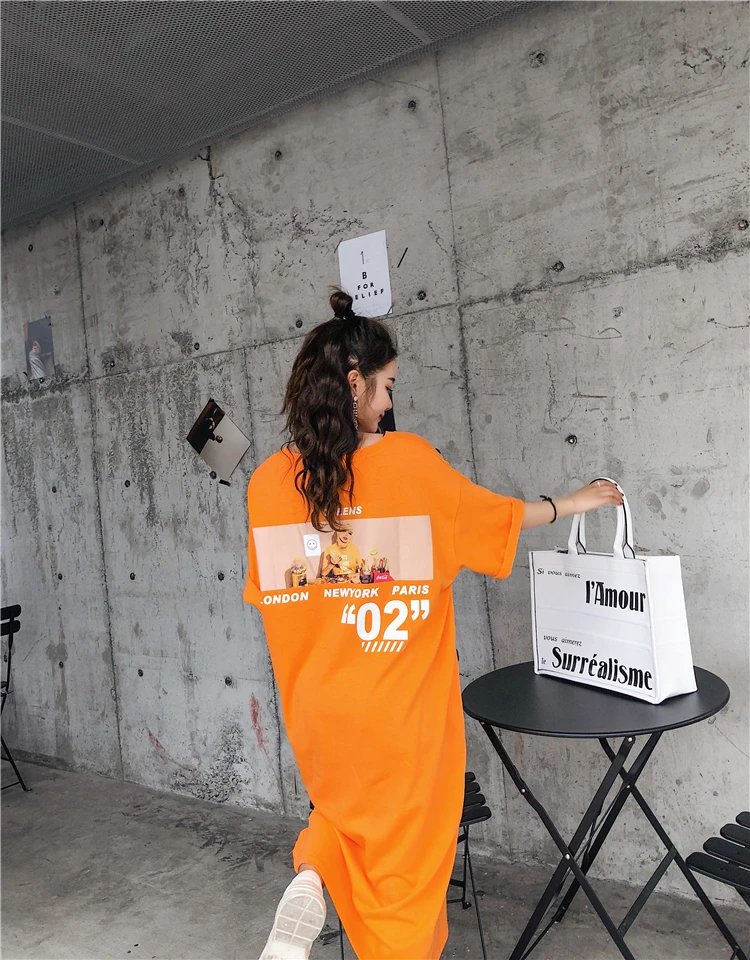 2020 new fashion graphic Print long shirts dress  Womens Short-Sleeve streetwear Fall cotton Dress jurk dames