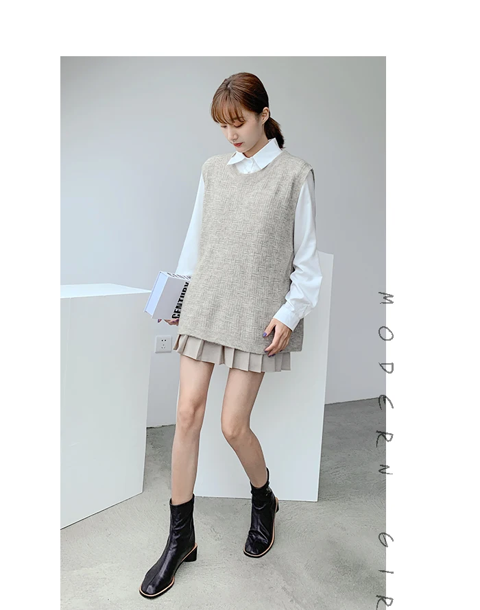 knitted vest New Office Lady gray Casual Spring Autumn Women Vest Wool Sweater Vests Poullovers Sleeveless Female Vest