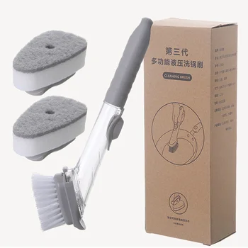 

Automatic Liquid Addition Sponge Dishwashing Brush Long Handle Wash Brush Artifact Non-stick Oil Kitchen Brush Cleaning Tool