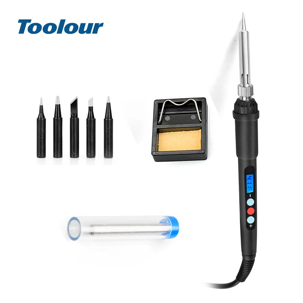 

Toolour 220V/110V Adjustable Temperature Electric Soldering Iron Kit 60W LCD Digital Display Ceramic Heated Core Welding Tool