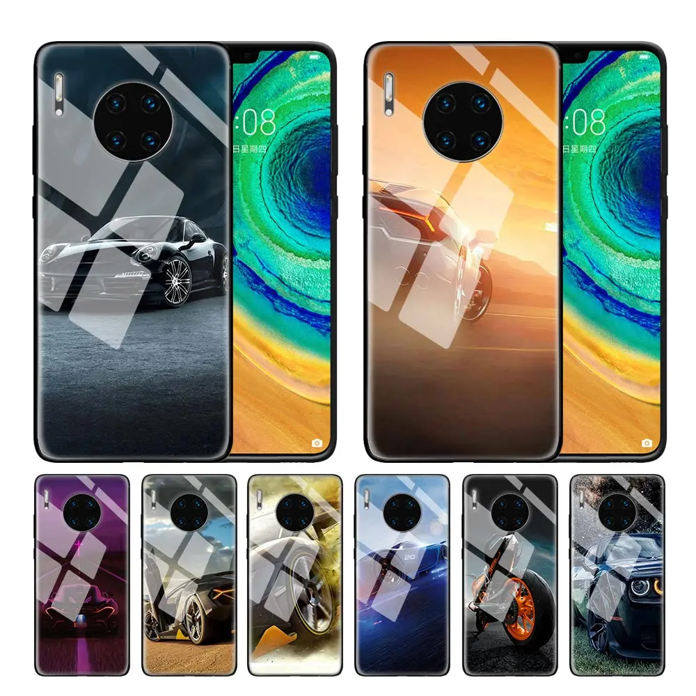 Tempered Glass Phone Case For Huawei P10 P P30 Mate 10 30 Lite Mate X 5g P Smart 19 Luxury Car Wallpaper On Aliexpress