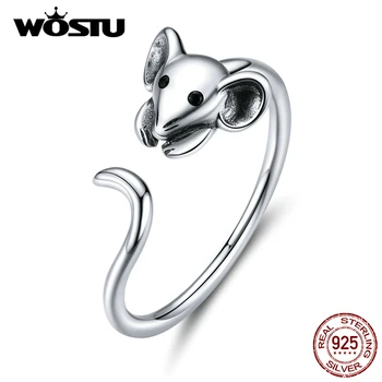 

WOSTU 925 Sterling Silver Long Tail Mouse Open Rings Adjustable Party Women Ring Finger Fashion Jewelry 2020 New Arrival DXR632