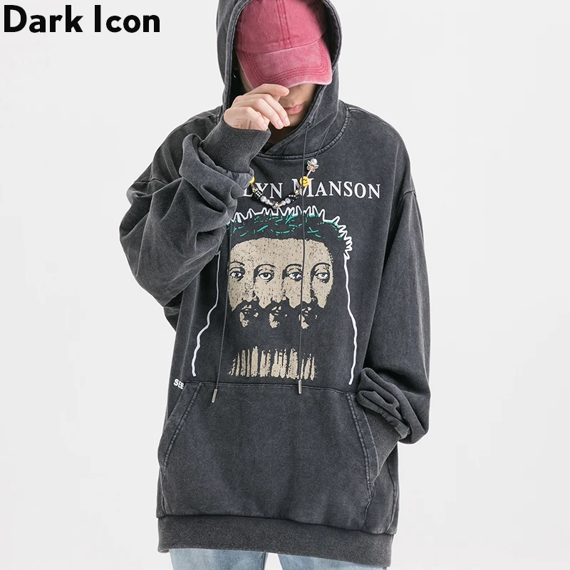 

Dark Icon Printing Hip Hop Hooded Men Pullover Oversized Relax Street Men's Hoodies Sweatshirts Men Streetwear Clothes