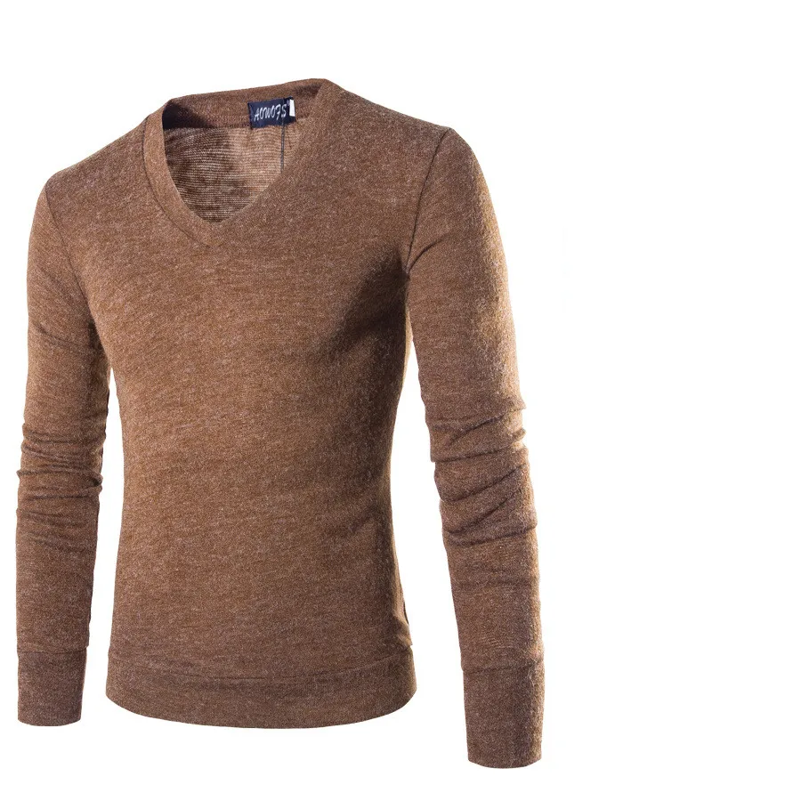 Brown pullovers Мужские пуловеры с длинным рукавом осень зима тонкие теплые приталенные рубашки с v-образным вырезом трикотажные повседневные облегающие свитера размера плюс - Цвет: Brown pullovers