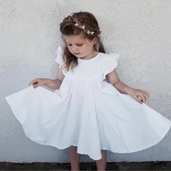 Vestido de algodão plissado para bebês meninas, roupas infantis de verão, vestido de princesa para meninas de 1 a 7 anos