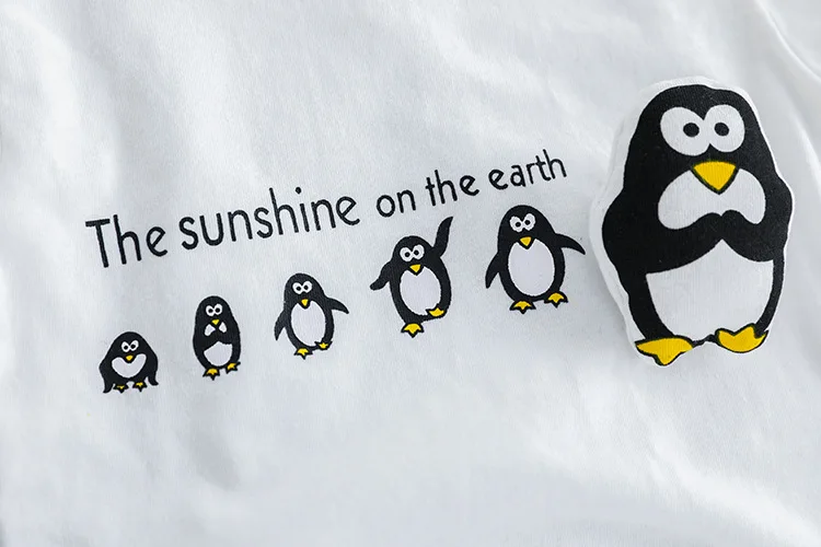 Infant Baby Girl Boys Summer Clothes Active Penguin T shirt Top & Kahki Shorts Set for Toddler Kids 100% cotton Clothing Outwear (3)