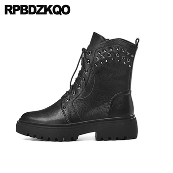 

chunky embellished rivet ankle muffin black military 2019 combat british boots flatform studded luxury brand shoes women stud