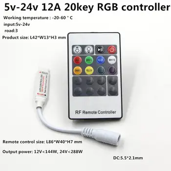

Mini DC5V-24V DC12V 20 Keys RF Wireless Remote Controller Led Dimmer LED Remote Control for 5050 3528 RGB LED Strip Lamp Light