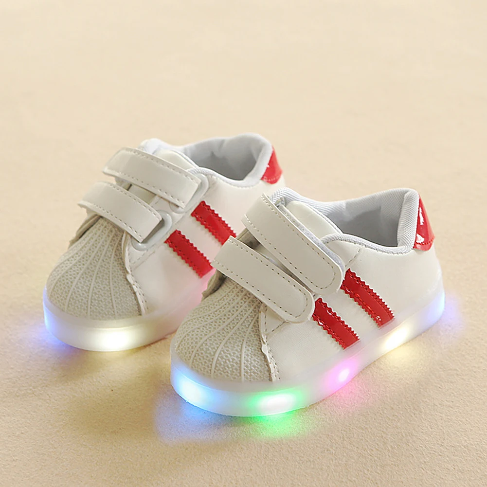Lovely Kids LED Shoes Casual Sport Running Shoes Children Luminous Shoes Boys Girls Stripe Baby Non-Slip Soft Rubber Sneakers