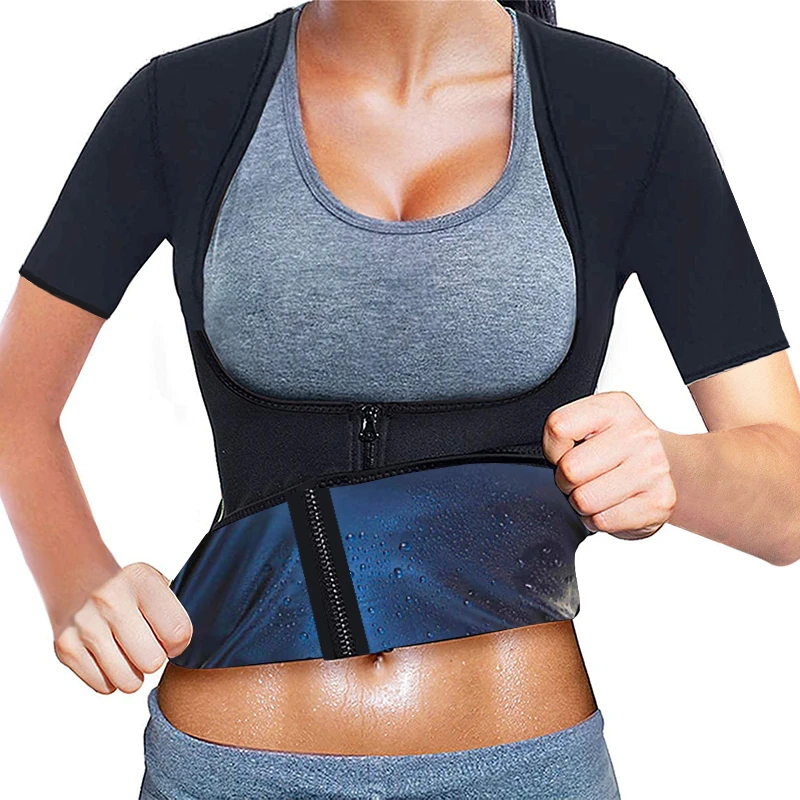 Women Sweat Sauna Body Shaper Vest Heat Trapping Tops Workout Shirts Zipper Jacket Thermo Tees Weight Loss Waist Trainer Corset girdles