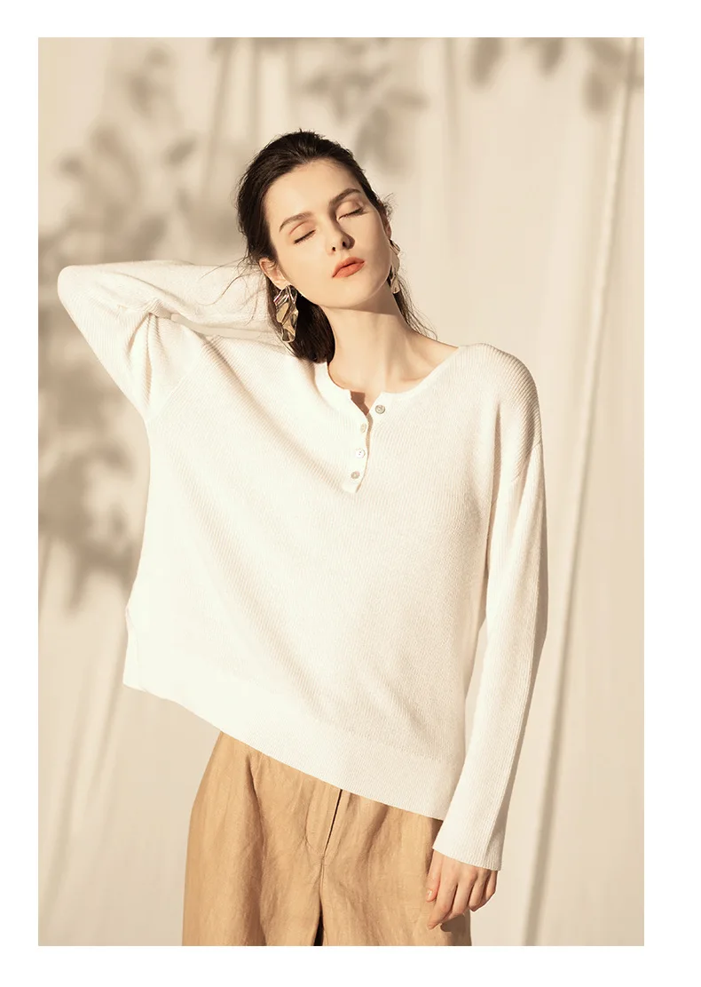 LZJN 2019 New Women Sweater Button Round Neck Women Basic Loose Knitted Pullover Women Sweaters And Pullovers Knit Jumper (13)