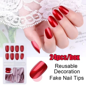 

24PCS Fake Nails Reusable Stick On Nails Press on Full Cover False Nail Tips HOT New Acrylic Manicure Gel Fake Nails