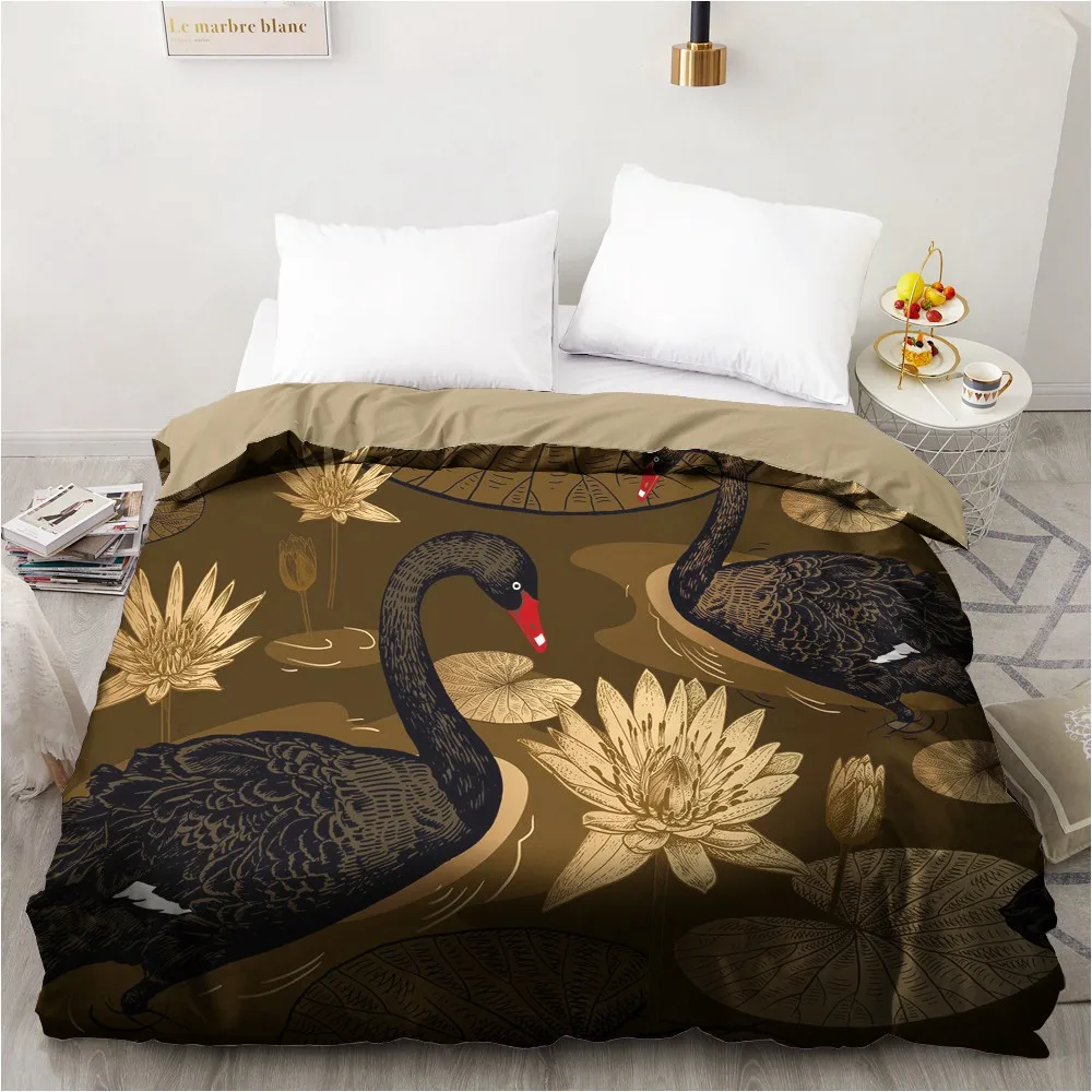 Bedding Set Custom Design 3D Printed Duvet Cover Quilt Comforter Blanket Case Covers 140x200cm Glod Black Swan Home Textile